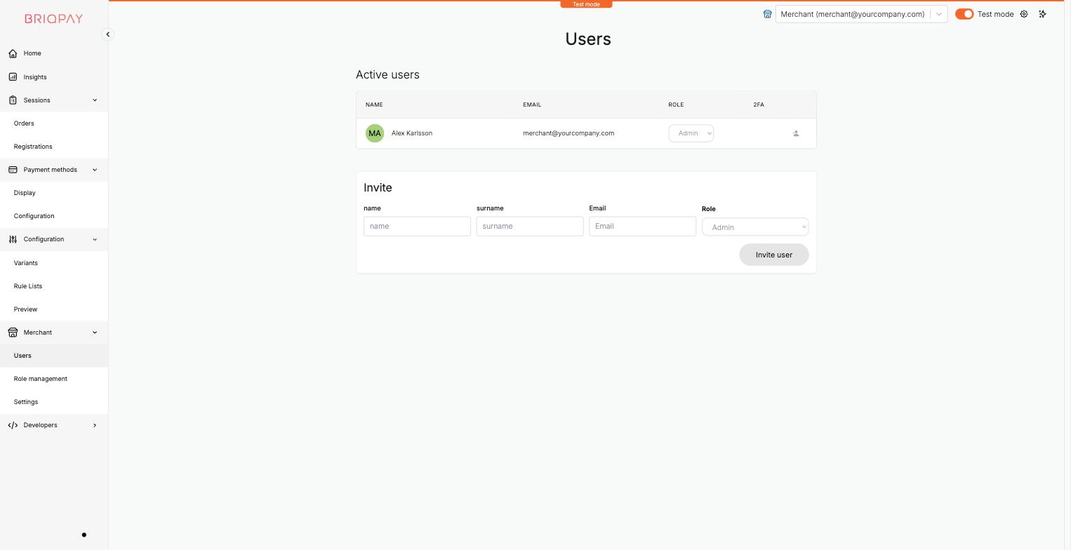 Team members and roles overview in the Merchant Portal